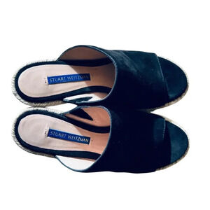 Stuart Weitzman Marbella Slide Size 6 Suede Black Espadrille Jute Wedge